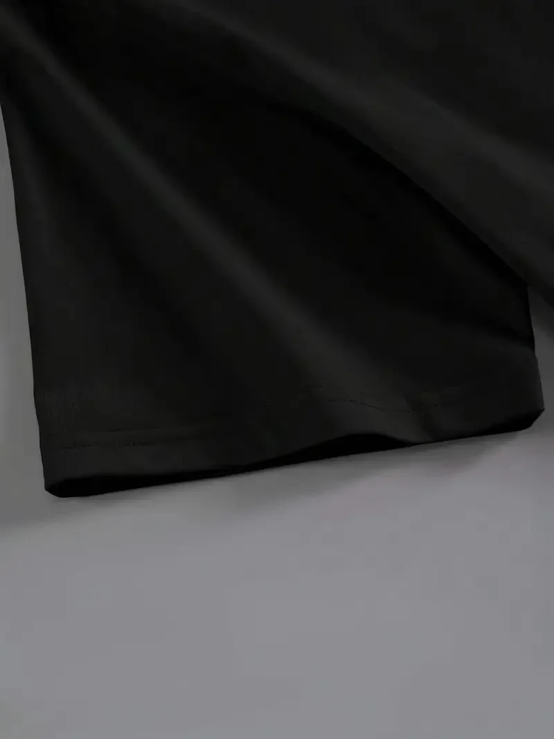 Brooklyn Harf Baskılı Düşük Omuzlu T-shirt, Rahat Kısa Kollu Bol T-shirt,   Giyim - Siyah -