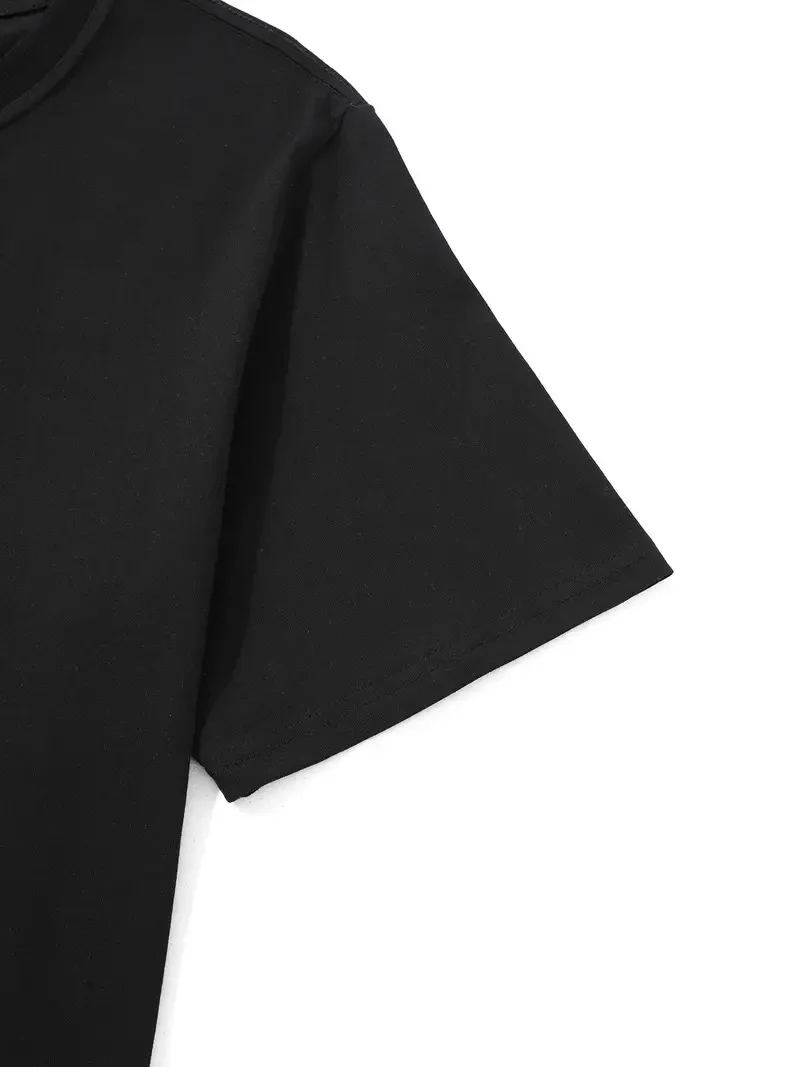 20/1 Penye Compack Palmiye Baskılı Oversize Bisiklet Yaka Kısa Kol T-shirt - Siyah -