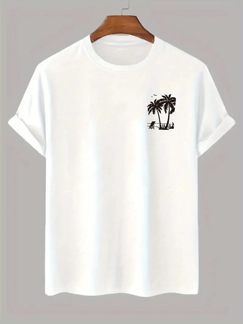 20/1 Penye Compack Palmiye Baskılı Oversize Bisiklet Yaka Kısa Kol T-shirt - Beyaz -