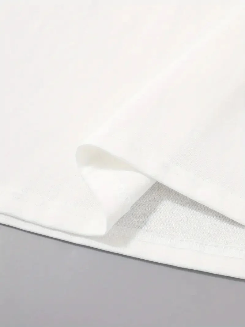 20/1 Penye Compack Palmiye Baskılı Oversize Bisiklet Yaka Kısa Kol T-shirt - Beyaz -