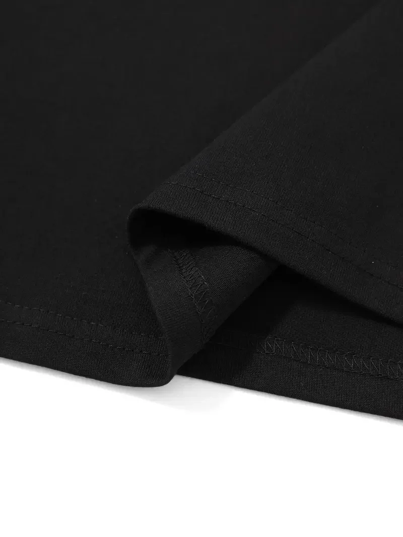 20/1 Penye Compack Sarj %1 Baskılı Oversize Bisiklet Yaka Kısa Kol Yazlık T-shirt - Siyah -