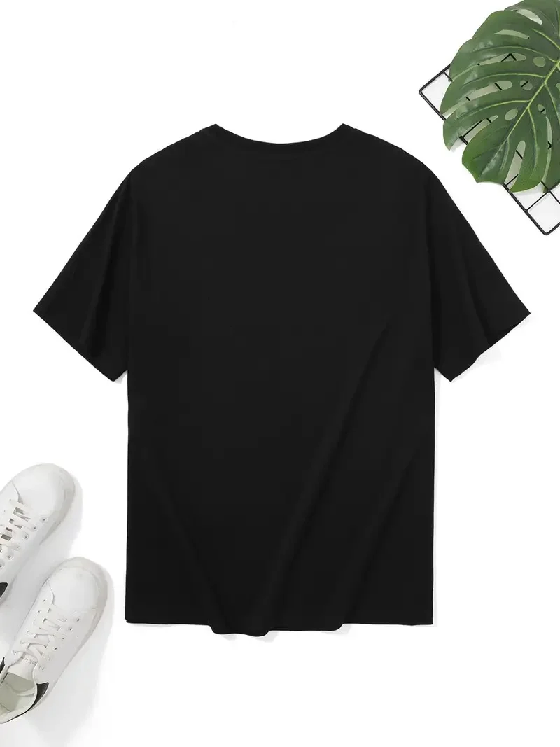 20/1 Penye Compack Palmiye Ön Baskılı Oversize Bisiklet Yaka Kısa Kol Yazlık T-shirt - Siyah -