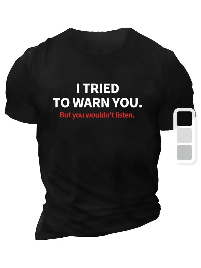 20/1 Penye Compack I TRIED TO WARN YOU. Baskılı Oversize Bisiklet Yaka T-shirt - Siyah -