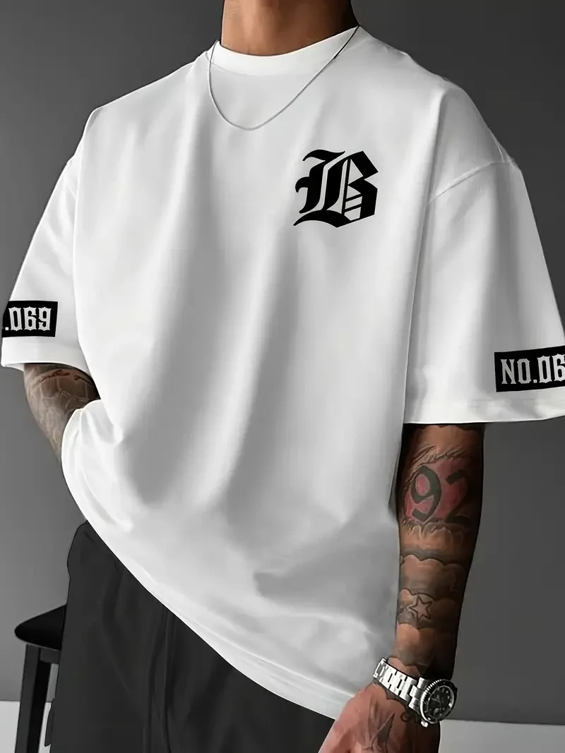 LB Baskılı Ön Arka Oversize Bisiklet Yaka Kısa Kol T-shirt - Beyaz -