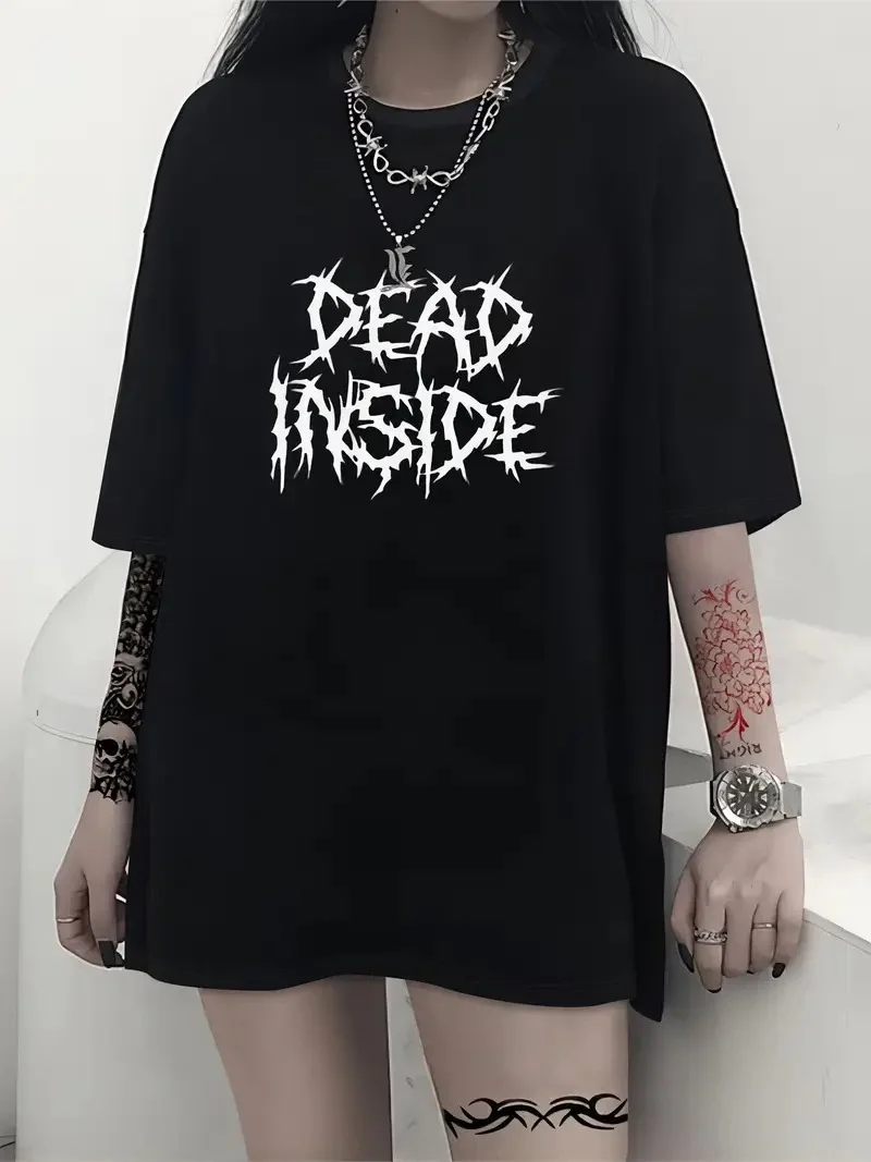 Canlı Harf Baskılı Büyük Boy Oversize Kısa Kollu Tişört - Siyah -