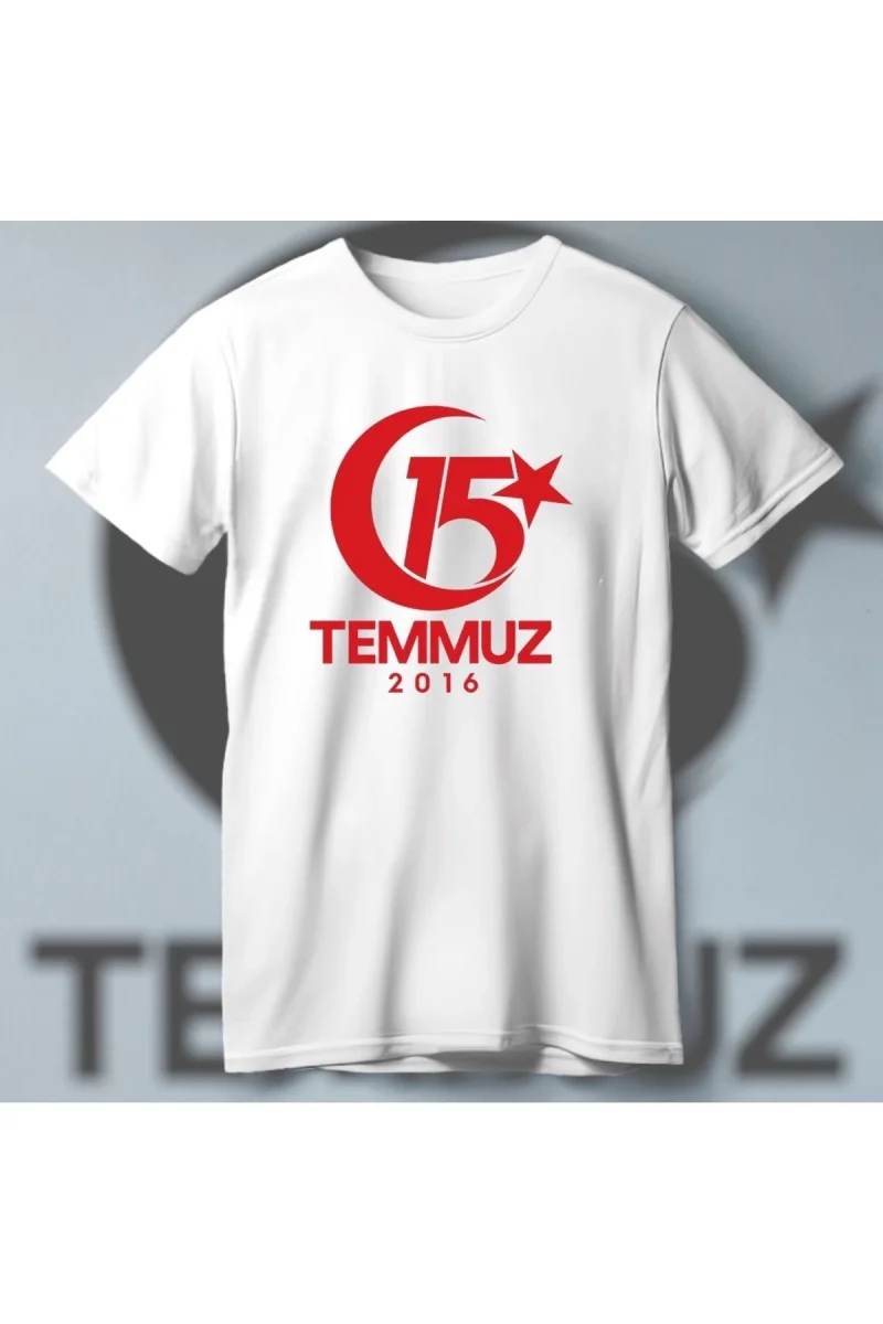 15 Temmuza Özel Tasarım 2016 Baskılı T-shirt - Beyaz -