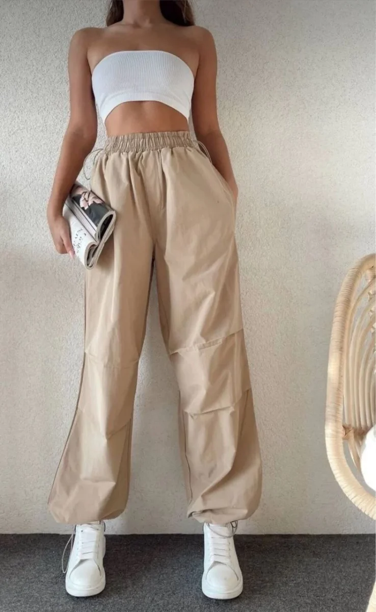 Cepli Paraşut Pantalon - Bej -