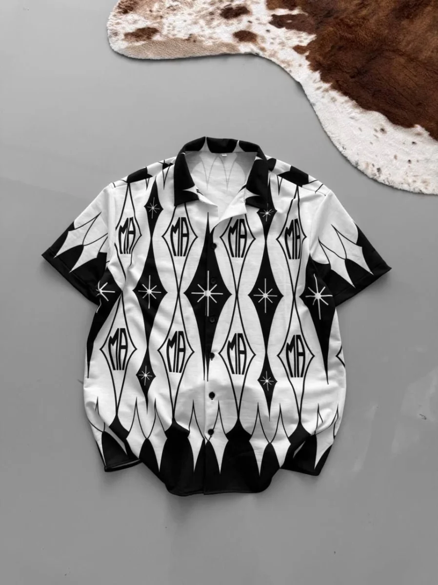 İki İplik Kumaş Dijital Baskılı Gömlek - Siyah -