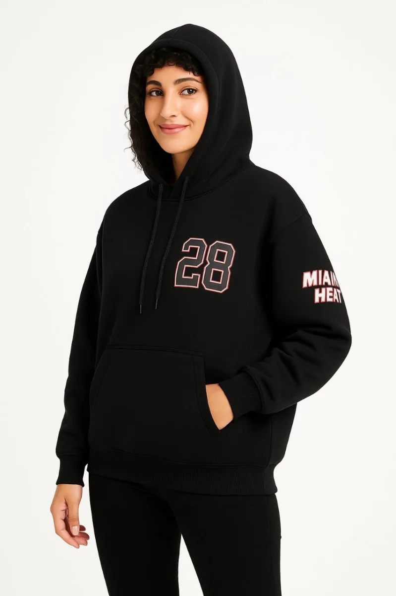 Üç İplik Kapüşonlu Ön ve Arka Baskılı SweatShirt hoodie - Siyah -