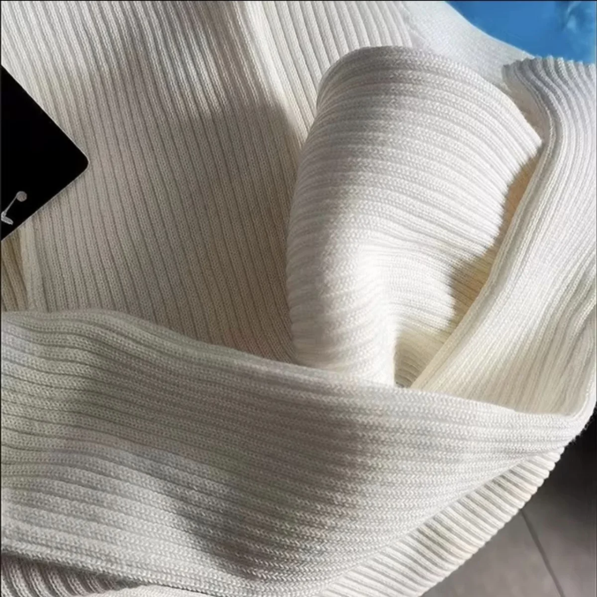 Boğazlı Triko Elbise - Beyaz -