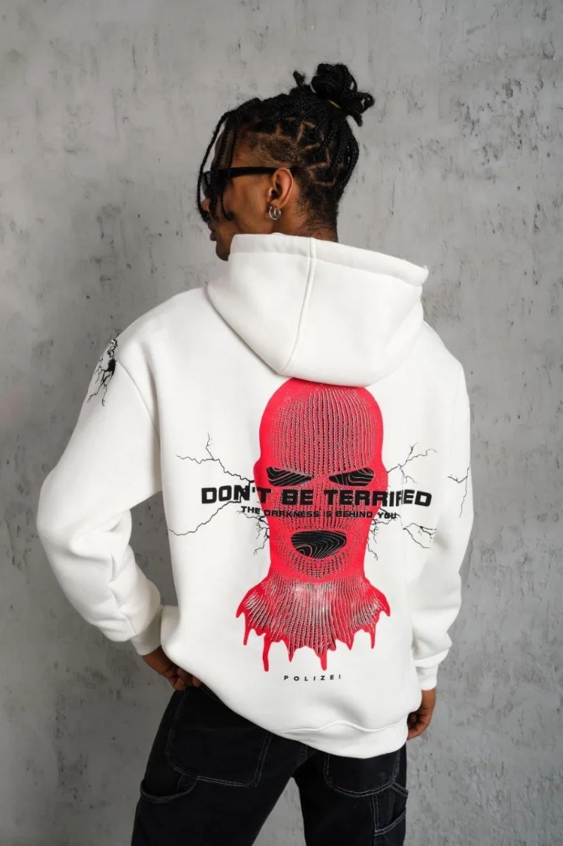 OversizeKapüşonlu Sweatshirt – “Don’t Be Terrified”  Beyaz -