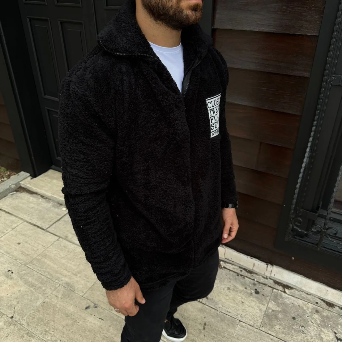 Polar Fermuarlı Sweatshirt – Kapüşonsuz, Cepli, Yumuşak Dokulu, Oversize Rahat Kalıp, Kışlık Sıcak Tutan Fermuarlı Üst - Siyah