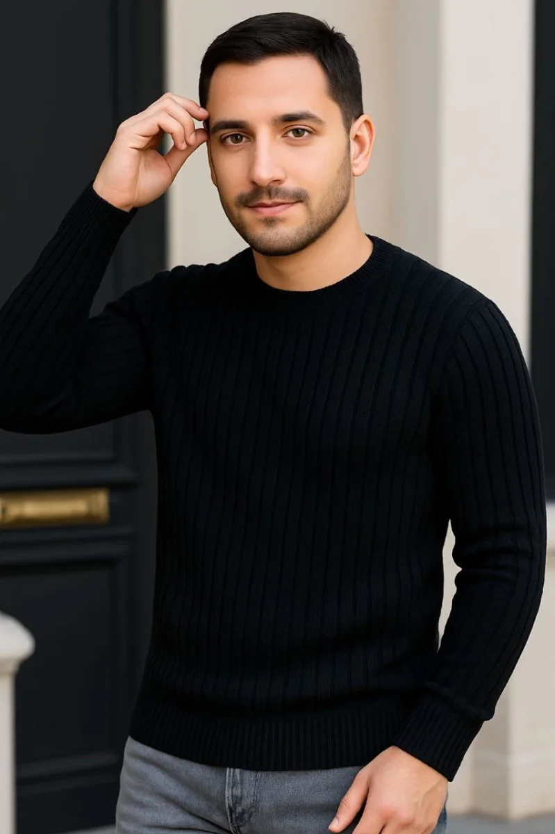 Fitilli Triko Kazak 3’lü Set – Gri, Haki, Siyah | Kalın Dokuma Pamuklu Regular Fit Bisiklet Yaka Uzun Kollu Kışlık ve Baharlık Rahat Triko Kombini