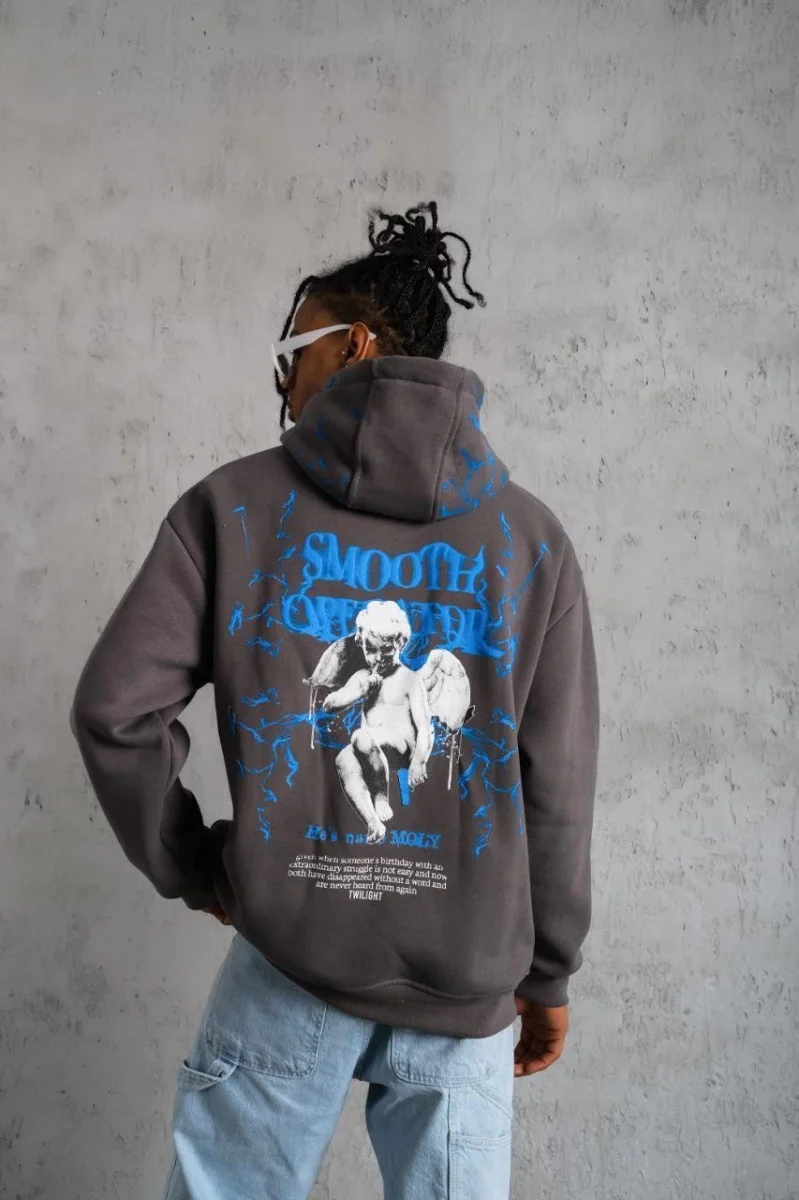 Yıldırım Baskılı Kapşonlu Sweatshirt - Gri