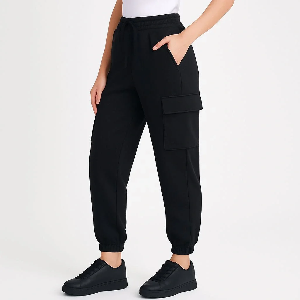 Siyah Jogger Eşofman Altı Rahat Kalıp, Kargo Cepli, Lastikli Paça, Günlük Spor Pantolon - Siyah