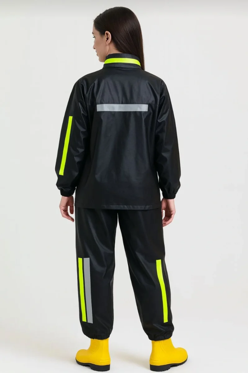 Premium   Motorcu Kurye Yağmurluk Takım Su Geçirmez PVC Kumaş Reflektörlü TÜBİTAK Onaylı - Siyah