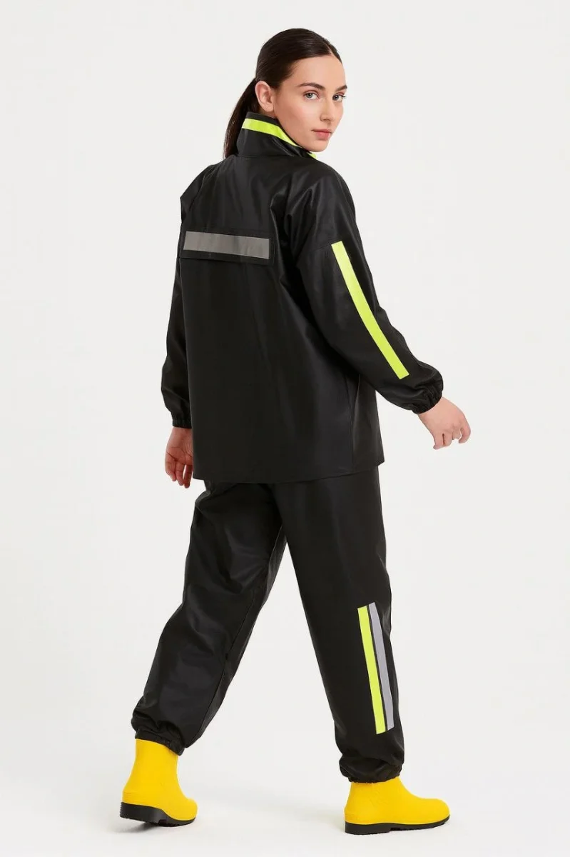 Premium   Motorcu Kurye Yağmurluk Takım Su Geçirmez PVC Kumaş Reflektörlü TÜBİTAK Onaylı - Siyah