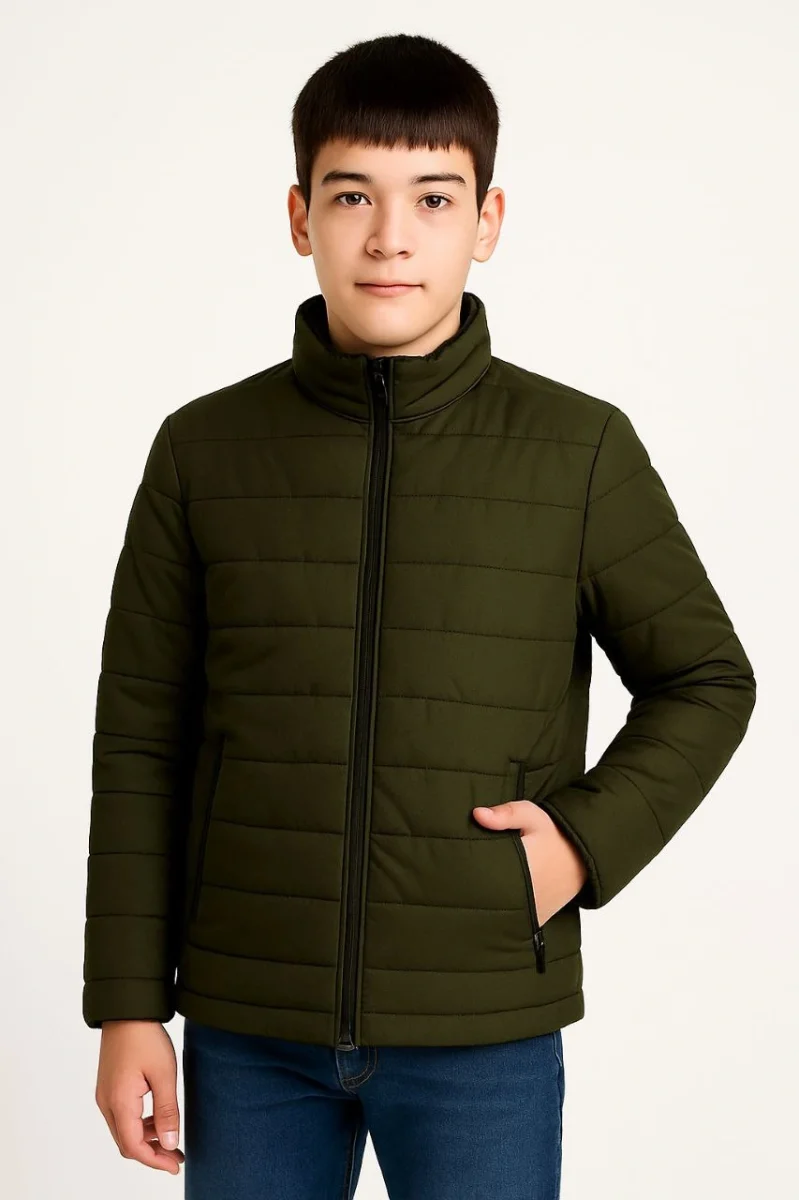 Şişme Mont Hafif ve Sıcak Tutucu Kışlık Fermuarlı Su İtici Rahat Günlük Mont Kapüşonuz Modern Tasarım- Haki