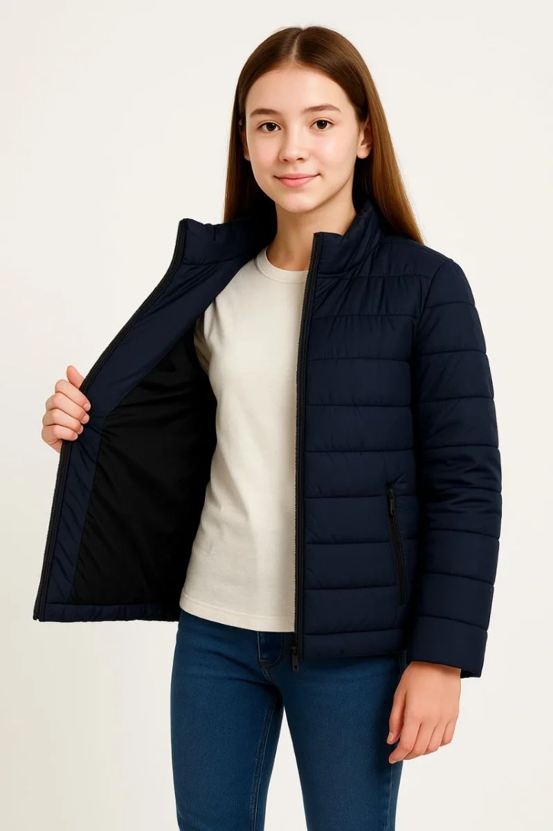 Şişme Mont Hafif ve Sıcak Tutucu Kışlık Fermuarlı Su İtici Rahat Günlük Mont Kapüşonuz Modern Tasarım - Lacivert