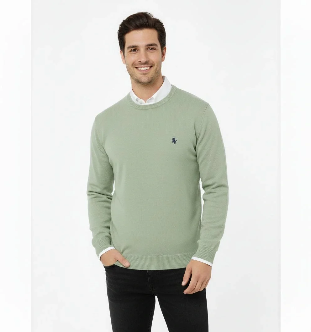 Bisiklet Yaka Nakış işlemeli Triko Kazak yumuşak dokulu Pamuklu ince Dokuma, uzun kollu Rahat Regular kalıp - Mint Yeşili