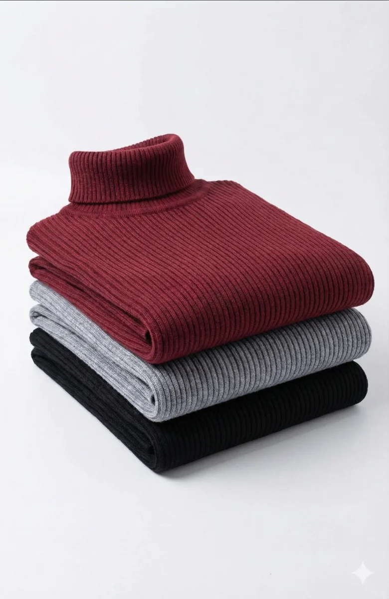 3'lü Siyah, Bordo, Gri   Kaşkorse Boğazlı Full Likralı Fitilli Body Kazak