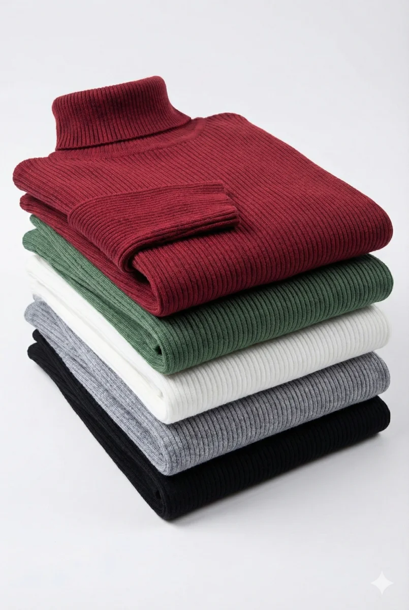 5'li Siyah, Beyaz, Bordo, Gri, Haki   Kaşkorse Boğazlı Full Likralı Fitilli Body Kazak