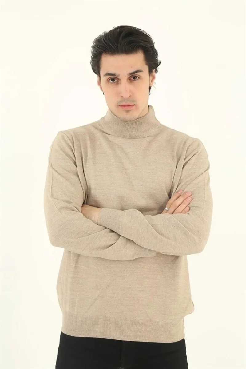 Yarım Balıkçı Yaka Triko Kazak - Bej