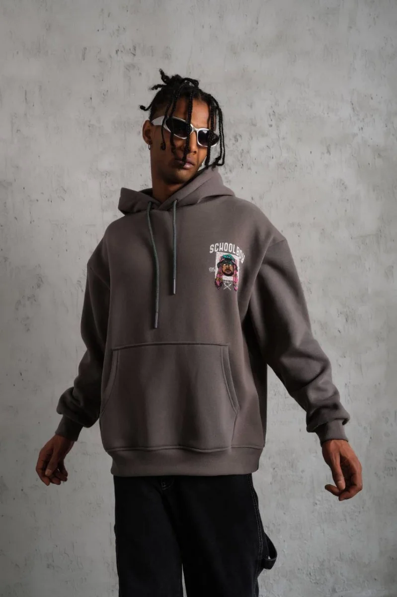 SCHOOL BOY Baskılı Kapüşonlu Sweat - Gri