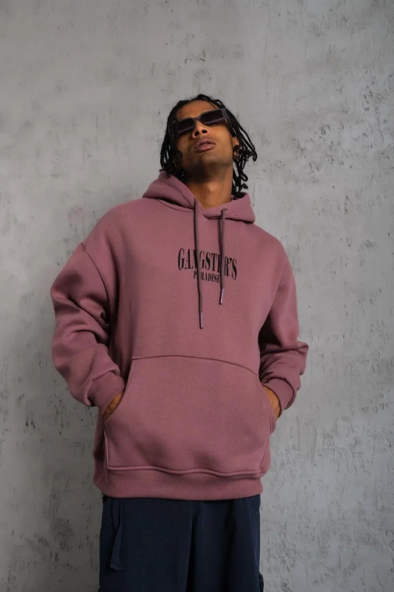 Paradise Baskılı Kapüşonlu Sweat - Gül Kurusu