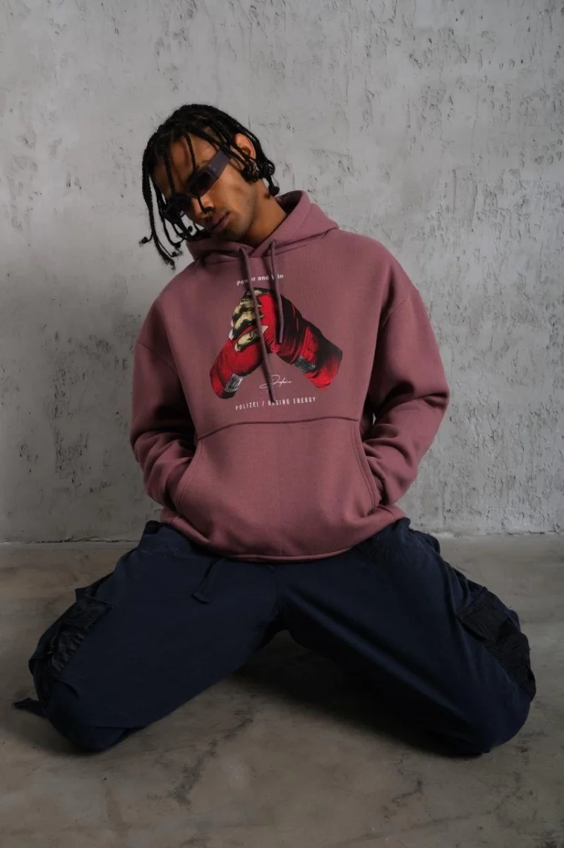 Eldiven Baskılı Kapüşonlu Sweat - Gül Kurusu