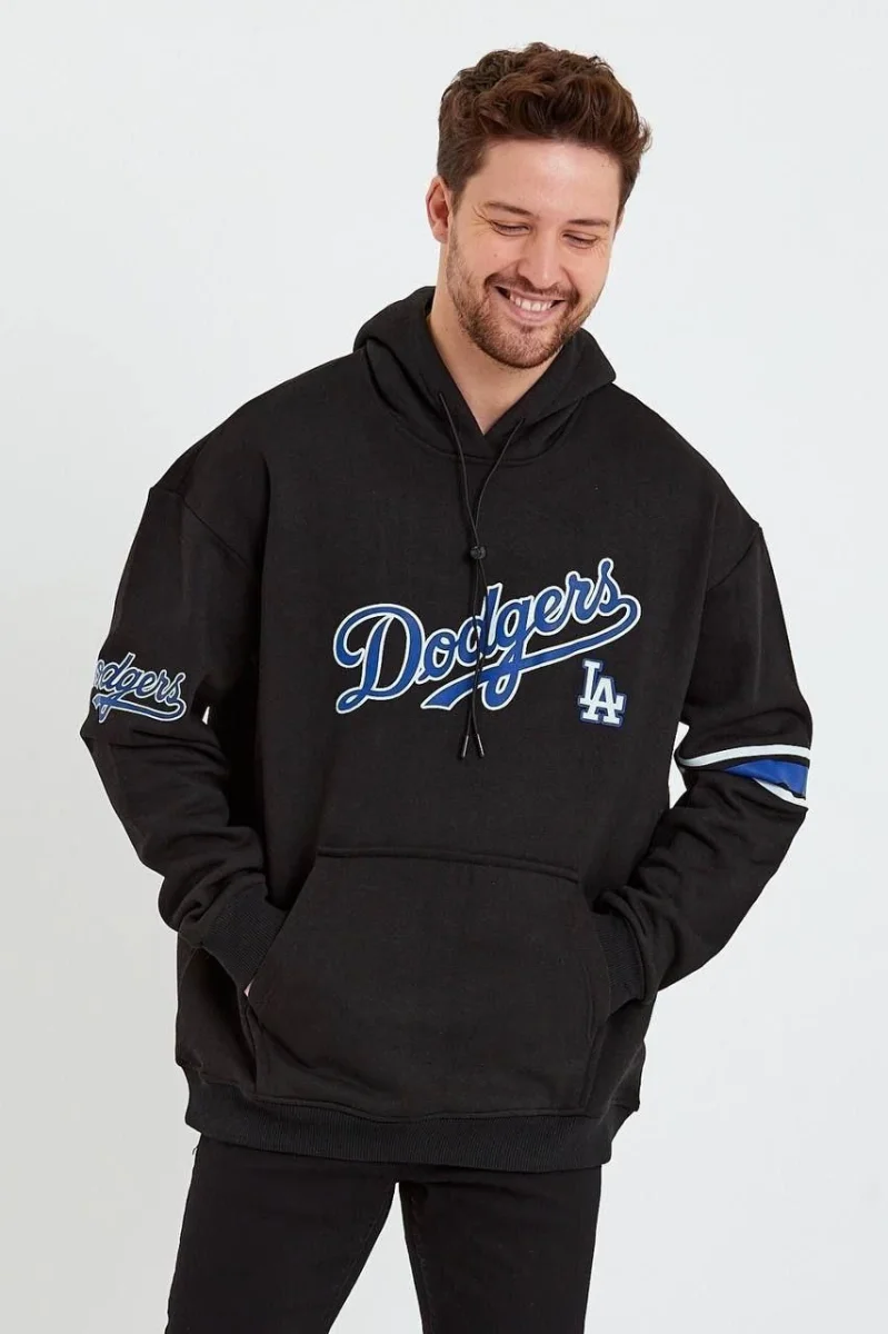 Baskılı Kapşonlu Üç iplik Oversize Sweatshirt - Siyah