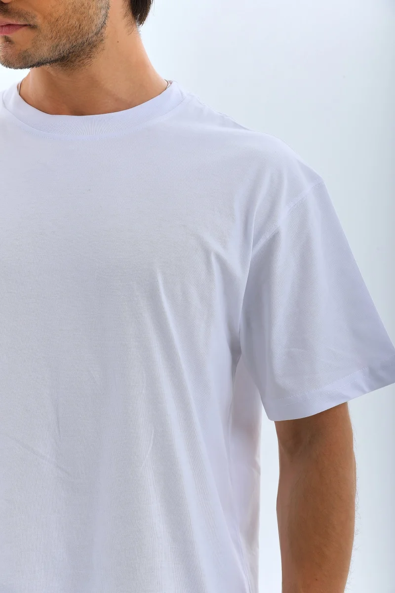 Oversize Düz Bisiklet Yaka T-Shirt - Beyaz