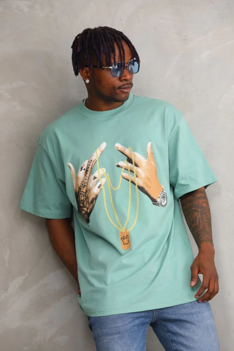 Baskılı Oversize T-Shirt - Mint Yeşili