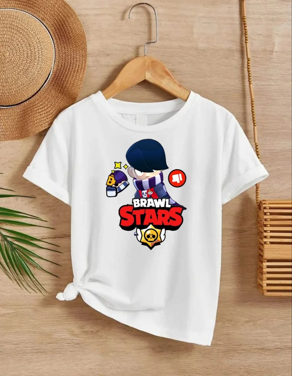 Bisiklet Yaka Kısa Kol Baskılı Çocuk T-Shirt - Beyaz