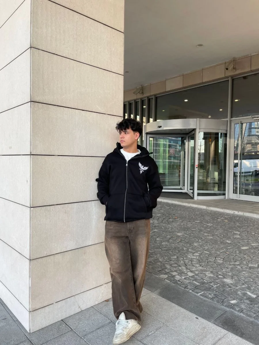 Samuray kapüşonlu ZIP Fermuarlı kapüşonlu SweatShirt - Siyah