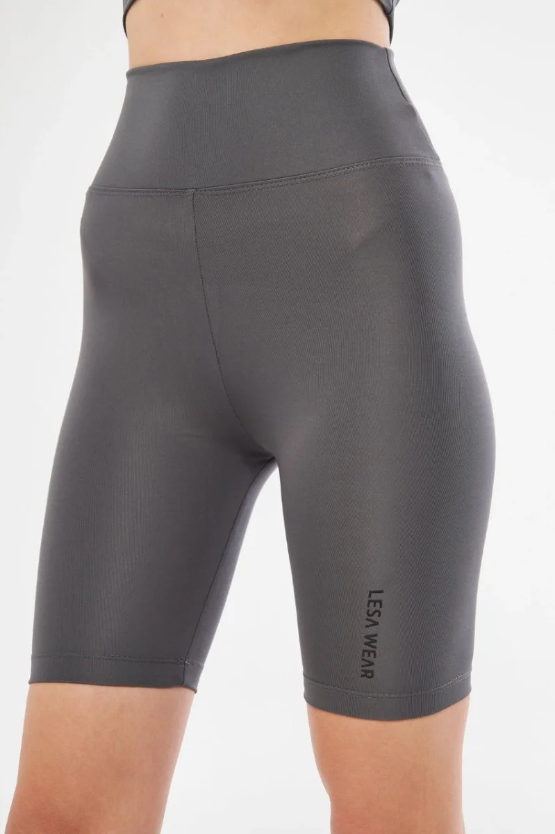 Yüksek Bel Biker Sporcu Şort - Füme