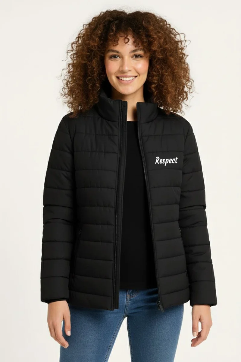 Kadın Mikro Su İtici Kapitone Baskılı Astarlı Fermuarlı Bomber Mont - Siyah