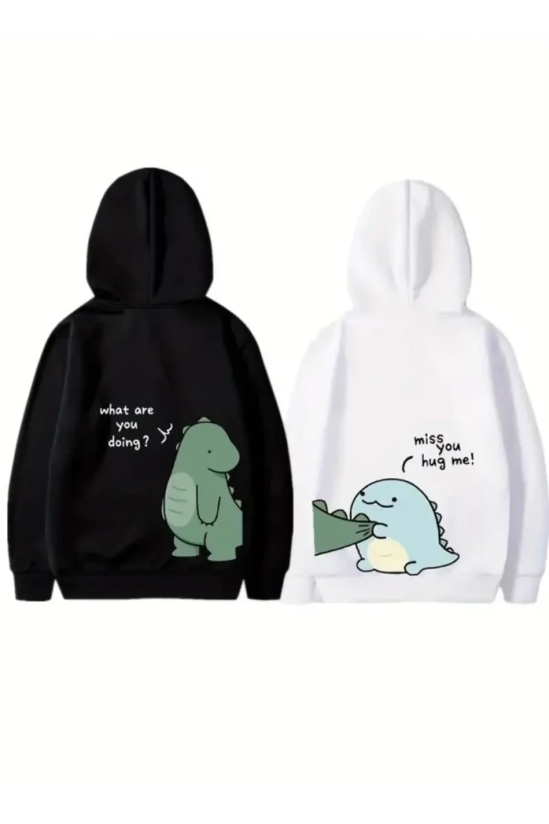 Sevgililer Günü Özel Unisex Kapüşonlu Baskılı Oversize Sweatshirt - Siyah