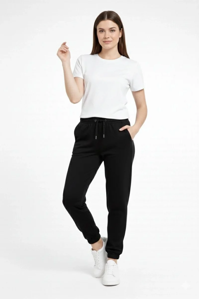 Kadın Jogger Eşofman Altı Rahat Kalıp, Cepli, Lastikli Paça, Günlük Spor Pantolon - Siyah