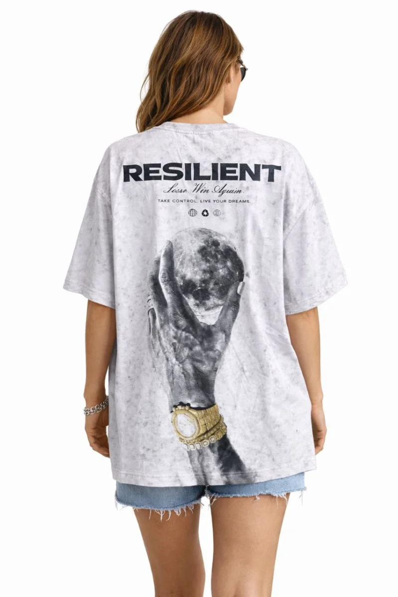 Kadın Asit Yıkamalı Oversize Tişört ön ve Arkası Baskılı %100 Pamuk Street Style T-Shirt - Beyaz