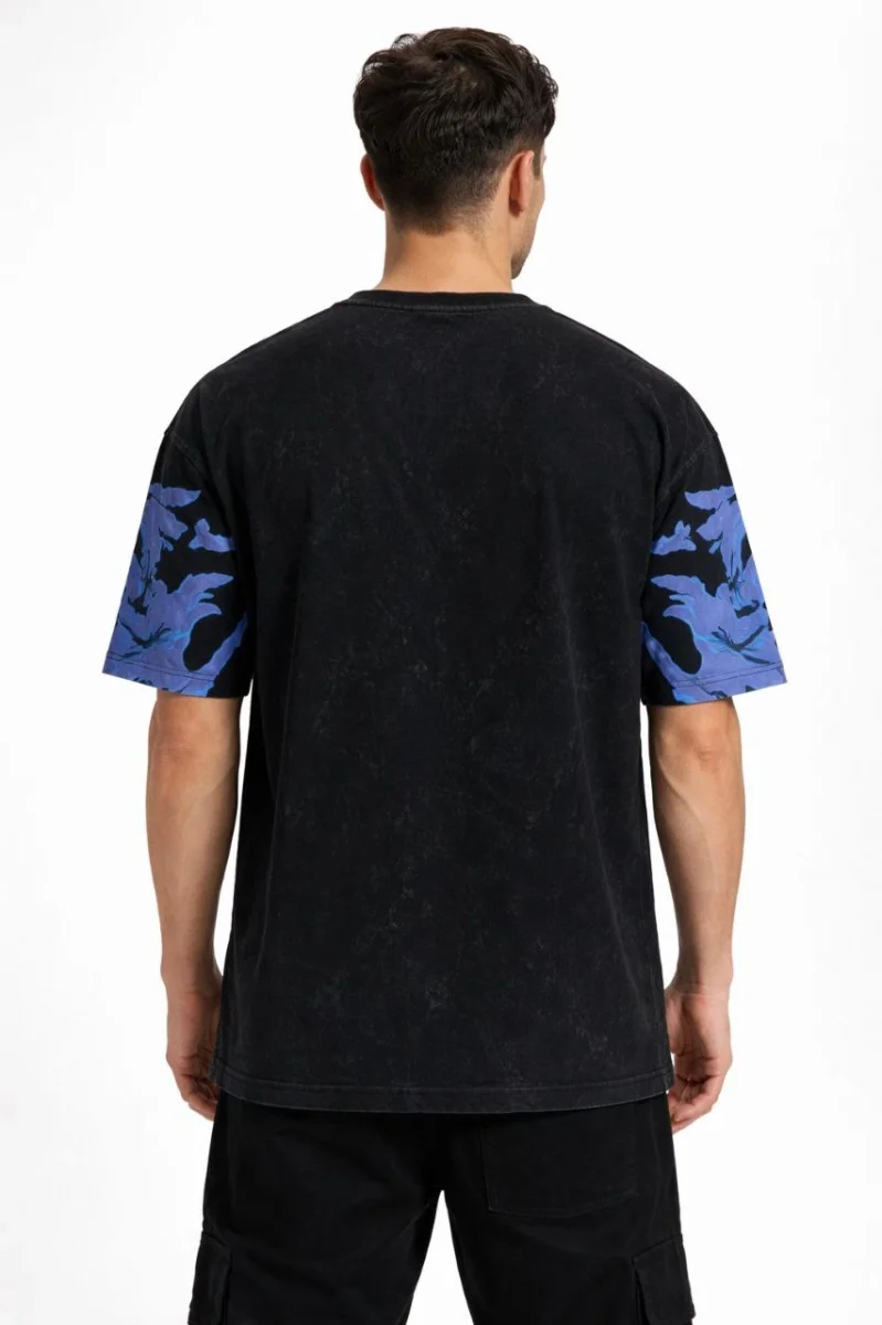 Erkek Asit Yıkamalı Oversize Tişört- Siyah