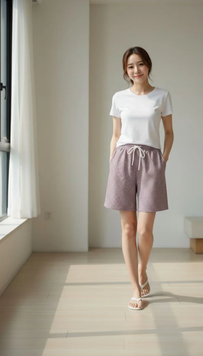 Kadın Pötikareli Şort – Beli Lastikli Bağcıklı, Cepli, Rahat Kesim Günlük Yazlık Şort - Gül Kurusu