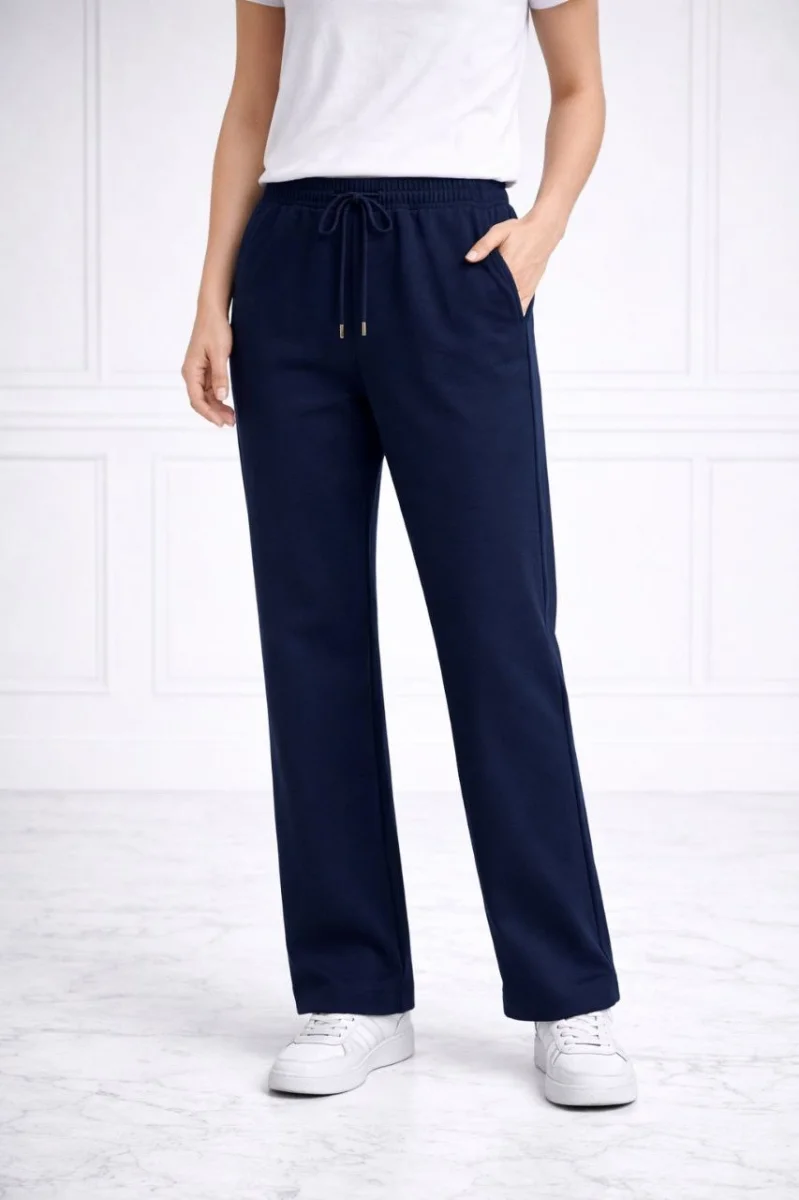 Kadın Düz Paça Beli Lastikli İpli Günlük Spor Eşofman Altı Rahat Fit - Lacivert