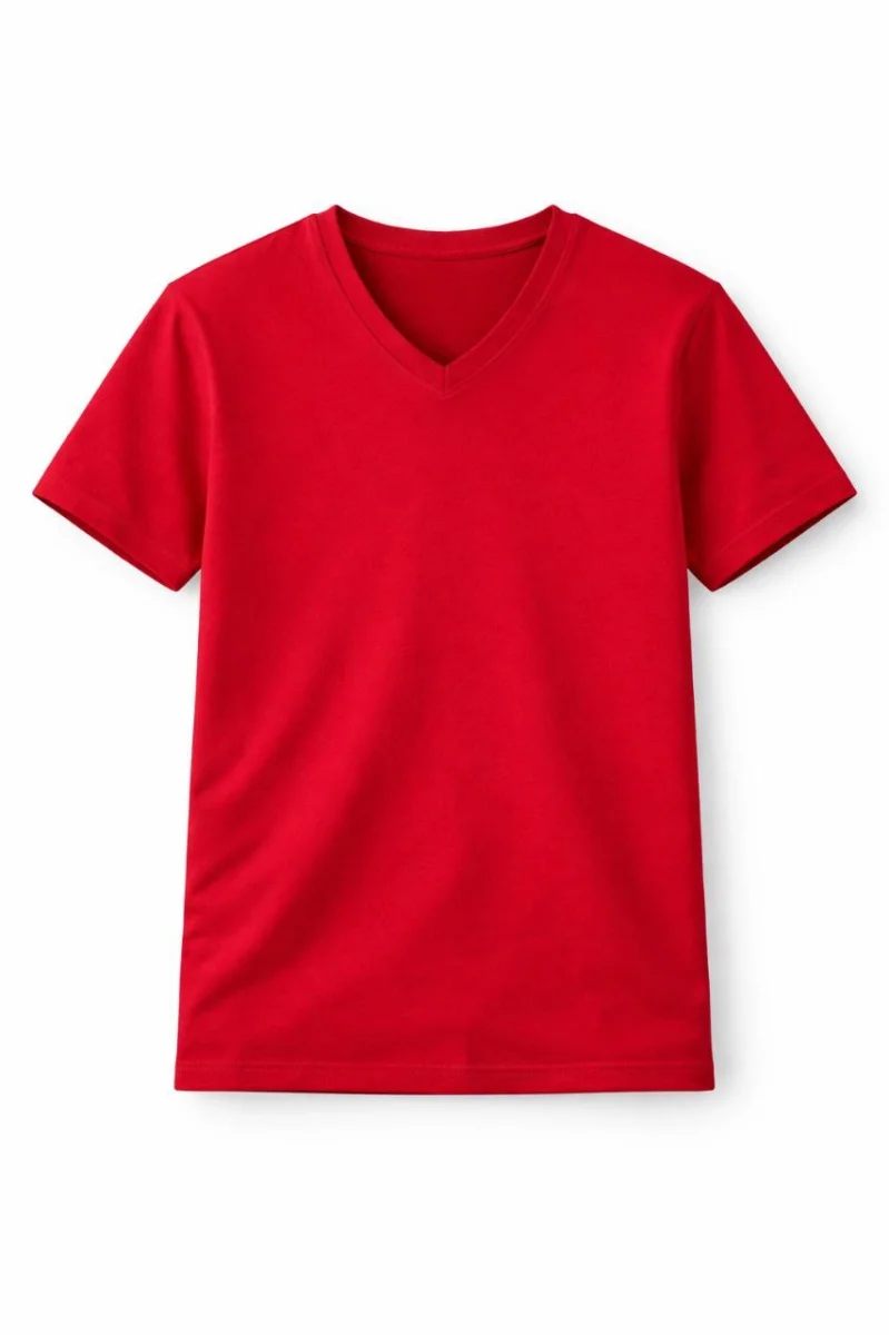 Genç Erkek Çocuk V Yaka Tişört Yazlık Model Günlük Basic Body - Bordo