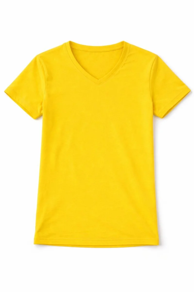Genç Erkek Çocuk V Yaka Tişört Yazlık Model Günlük Basic Body - Sarı