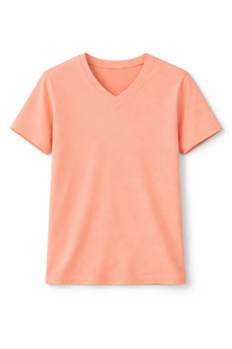 Genç Kız Çocuk V Yaka Tişört Yazlık Model Günlük Basic Body - Toz Pembe