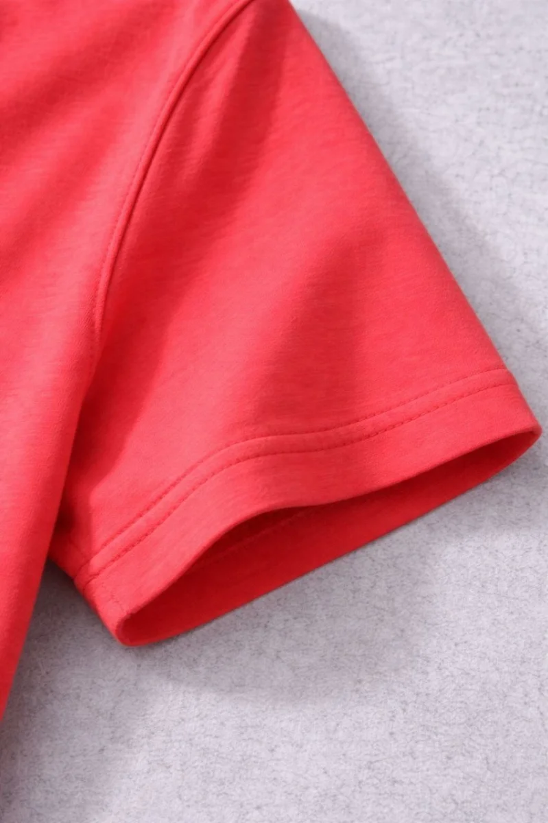 Genç Kız Çocuk V Yaka Tişört Yazlık Model Günlük Basic Body - Nar Çiçeği