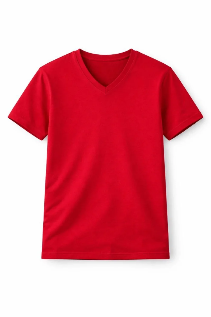 Genç Kız Çocuk V Yaka Tişört Yazlık Model Günlük Basic Body - Kırmızı