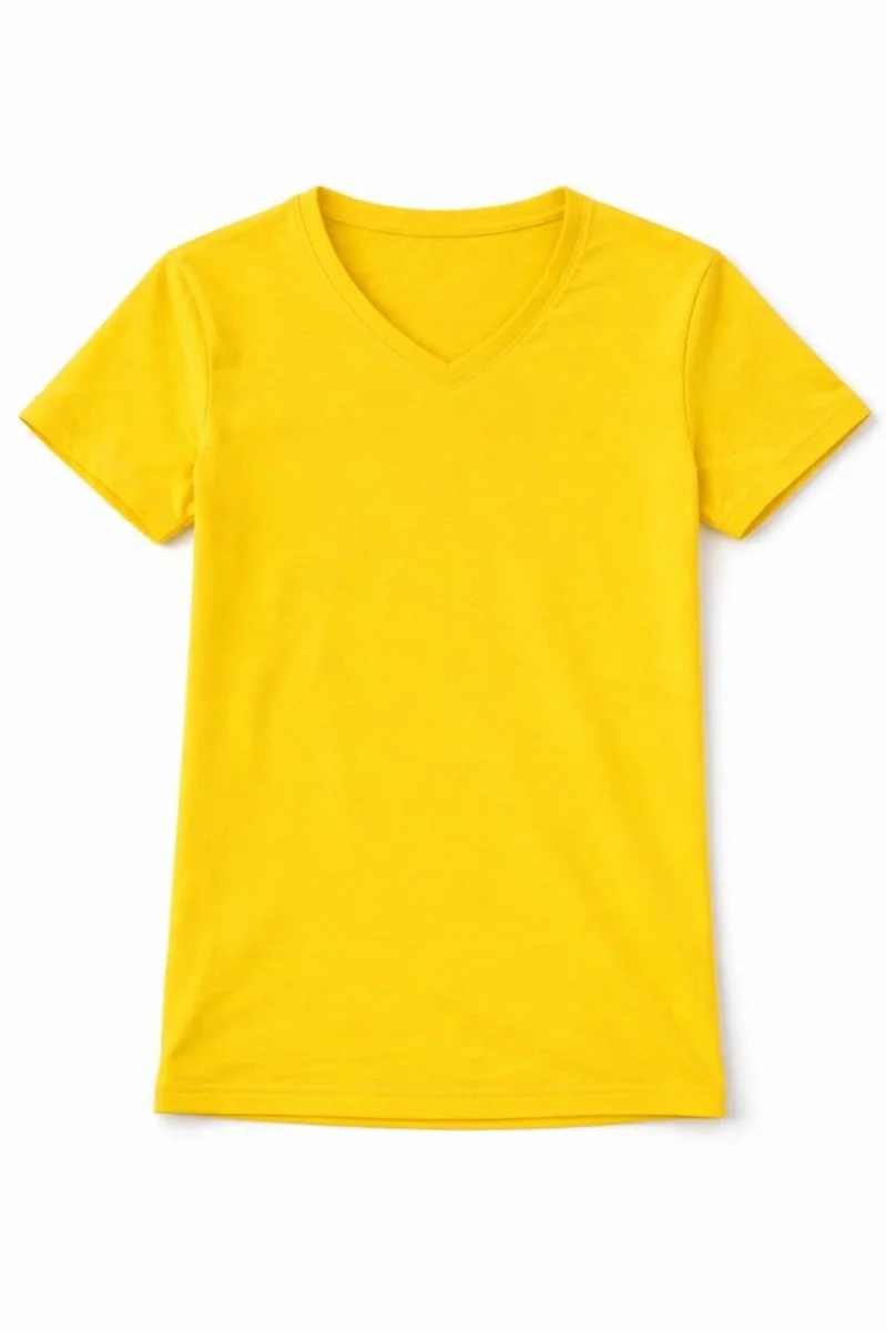 Genç Kız Çocuk V Yaka Tişört Yazlık Model Günlük Basic Body - Sarı