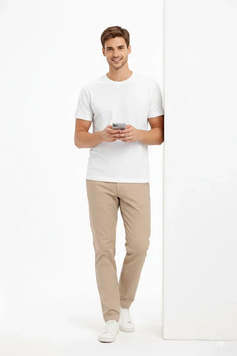 Erkek Bisiklet Yaka Tişört Regular Kalıp Basic Pamuklu Günlük Kullanım T-shirt - Beyaz